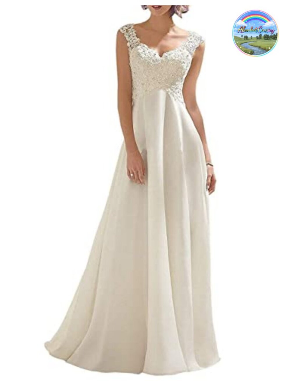A-Line Lace Wedding Dress Sequin Beaded Sleeveless Floor Length V-Neck
